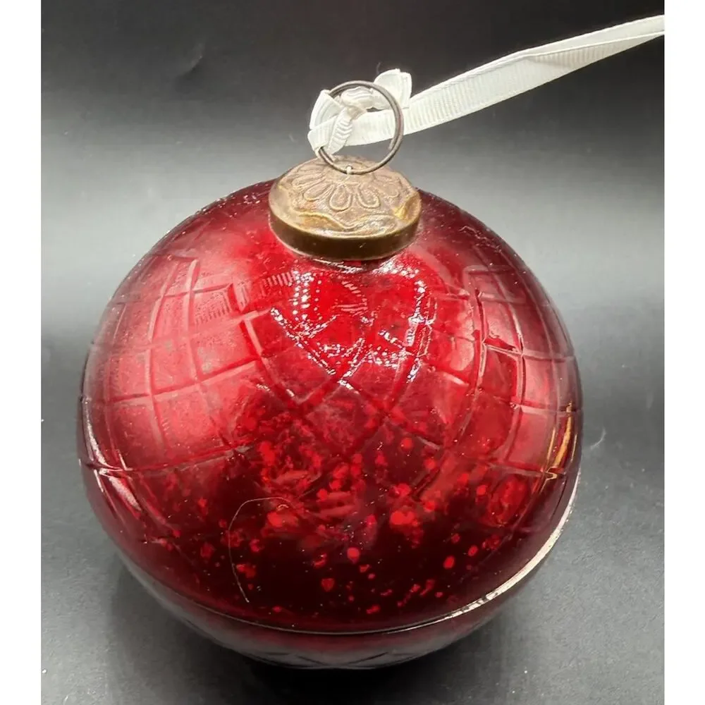 New! Hallmark RED Mercury Glass Ball Ornament CANDLE Fresh Cut Pine Scent -44D
